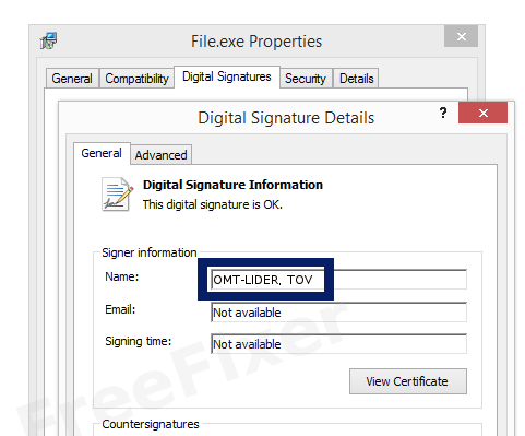 Screenshot of the OMT-LIDER, TOV certificate